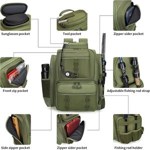 Échantillon gratuit : Sac à dos de pêche avec 4 boîtes à accessoires, porte-cannes, housse de pluie imperméable, sac de pêche haute performance - Product Image 4