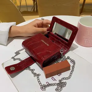 Grosir Mini Dompet dengan Cermin Fashion Crocodile Slip Face Warna Murni Tangan Tas Satu Bahu Crossbody Tas Tangan untuk Wanita 2020