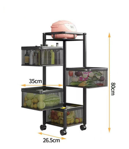 Cesta de almacenamiento de metal de 4 capas con ruedas, estantes de carrito de fruta redondos cuadrados multigiratorios - Product Image 1