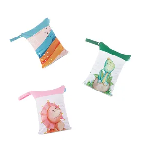 Happyflute-bolsa para pañales de bebé, lavable, reutilizable, impermeable, estampado de posición de PUL, bolsa húmeda con doble cremallera