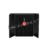 Emballage haut de gamme Attar à deux portes coffrets cadeaux magnétiques noirs insert en mousse EVA revêtement UV magnétique noir gaufrage stratification mate