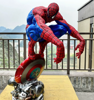 Statue d'artiste en résine peinte à la main Spider-Man Marvel en position accroupie avec bouclier, base de 86 cm, taille réelle, figurine de collection de dessin animé pour la maison