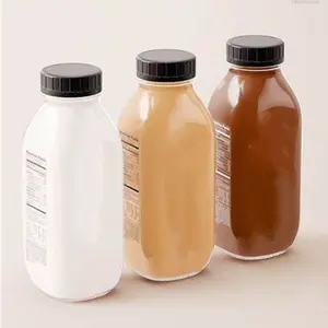 食品およびフランスの生鮮飲料包装用コールドブリューコーヒーカラフミルクガラス卸売500ml16ozジュースボトルスクエアデカール