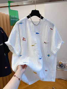 <span class=keywords><strong>T</strong></span>-<span class=keywords><strong>shirt</strong></span> da <span class=keywords><strong>donna</strong></span> casual allentata <span class=keywords><strong>in</strong></span> cotone e <span class=keywords><strong>lino</strong></span> con scollo rotondo, nuova collezione estiva 2026, all'ingrosso per boutique - Product Image 4