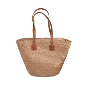 Sac fourre-tout en papier tressé, forme trapèze, couleur unie, en paille, sac de plage pour femme, fermeture ouverte, pochette pour téléphone - Product Image 3