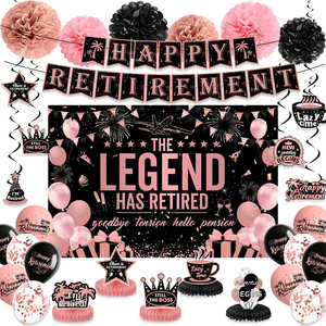 Dacitiery Kit di 21 decorazioni per feste di pensionamento, palloncini color oro rosa con scritta Happy Retirement, topper per torte, glitterati, palloncini con bandierine per donne, forniture per