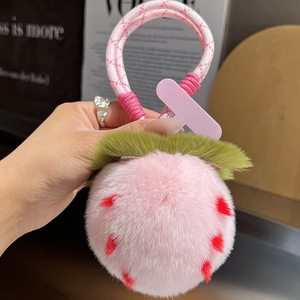 Llavero de Peluche de Conejo Rex Hecho a Mano de 9 cm, Colgante de Fresa, Juguete de Peluche Popular, Colgante para Bolsa de Libros - Product Image 3