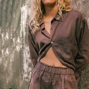 Chemise hawaïenne surdimensionnée 2025, chemise décontractée marron café, chemise en lin à manches longues personnalisée - Product Image 3