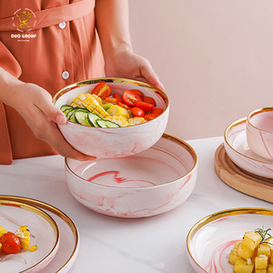 Service de table en céramique marbrée scandinave avec bord doré, assiettes et bols de luxe, esthétique moderne, vaisselle de <span class=keywords><strong>cuisine</strong></span> pour la maison - Product Image 2