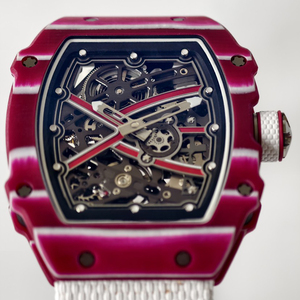 เคสคาร์บอนไฟเบอร์สีชมพู 6702 นาฬิกาข้อมือผู้ชายสุดหรู นาฬิกากลไกแบบโครงกระดูก สายไนลอนสีขาว นาฬิกาสปอร์ตธุรกิจ - Product Image 2