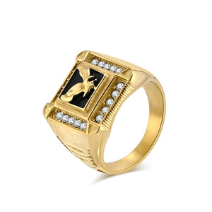 Men's Eagle Square <b>Ring</b> Steel Gold Micro Pave <b>Titanium</b> Steel Fashion Jewelry Gift - Product Image 5
