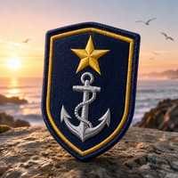 Écussons en tissu brodés, motif étoile d'ancrage marine, or et argent, en relief, à thermocoller, pour badge nautique