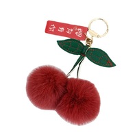 Rouge Cerise Pom Pom En Vrac Porte-clés Moelleux Double Cerise En Peluche Boule Porte-clés pour Femmes Filles Doux Sakura Bijoux Sac Porte-clés Nouveau