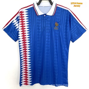 Maglia Retrò della Nazionale Francese <span class=keywords><strong>Serie</strong></span> Maschile <span class=keywords><strong>a</strong></span> Righe con Colletto Alto Manica Lunga o Corta 100% Poliestere Uniforme da Calcio per Tifosi - Product Image 2