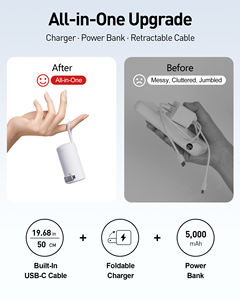 Banque d'alimentation de voyage avec prise ca rabattable 5000mAh 30W charge rapide câble rétractable chargeur compact pour voyage d'affaires à l'hôtel - Product Image 3