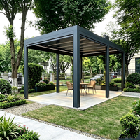 Pergola bioclimatique motorisée autoportante carrée en aluminium avec éclairage LED pour jardin et terrasse extérieurs