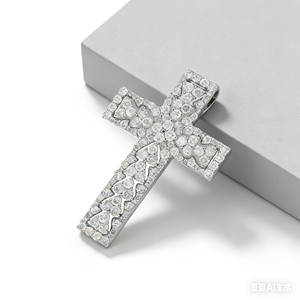 CUSTOM SILVER 10K/14K/18K GOLD PLATED LAB GROWN CVD DIAMOND CLASSIC ENGAGEMENT GIFT SWEATER <b>CHAIN</b> NECKLACE <b>CROSS</b> PENDANT - Product Image 3