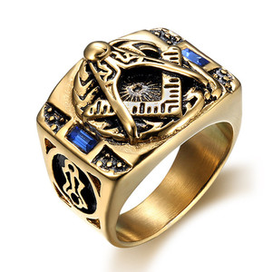 Anillo de Acero Inoxidable Estilo <span class=keywords><strong>Punk</strong></span> Retro Masónico con Incrustaciones de Piedras Preciosas Azules, Joyería Gótica Vintage Elegante, Anillo de Moda Masculino Exquisito - Product Image 1