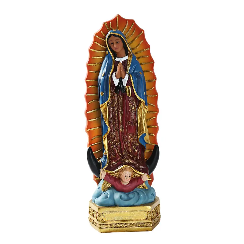 Enfeites de estátua virgem do méxico, venda quente, decoração de mesa interna religiosa, presentes, artesanato com resina
