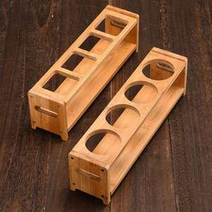 Haohui – support en bois pour bouteilles d'huile, rangement de bureau rond à 4 trous pour pots à condiments de cuisine, couleur bois naturel - Product Image 1