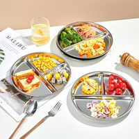 Assiette Ronde en Acier Inoxydable à 3 Compartiments de 23 cm pour le Contrôle des Portions et une Alimentation Saine, Idéale pour la Maison, l'École et la Cantine (Vente en Gros)