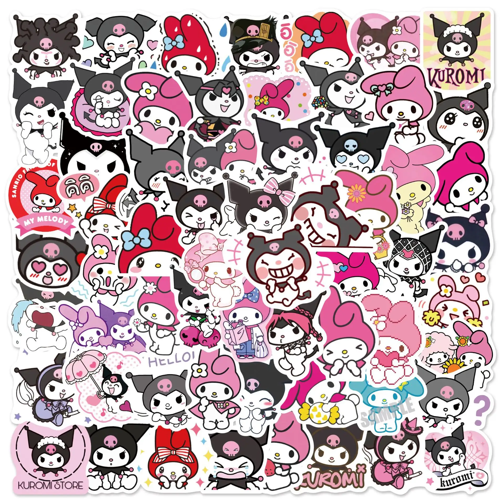 100 pièces mignon Sanrio Kuromi autocollants décoratifs pour fille enfants valise ordinateur portable vélo guitare bouteille d'eau planche à roulettes vinyle PVC décalcomanies