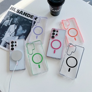 Funda Magnética Antigolpes con Carga Inalámbrica y Marco de Color para Samsung S25 Ultra S24 Plus S25 A56 A26 A36, Carcasa Trasera Transparente - Product Image 1
