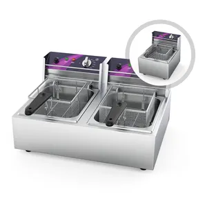 Commerciële 2500W 10l + 10l Gas Friteuse Met Propaan Roestvrij Staal Tafel Restaurant Apparatuur Restaurant Machine