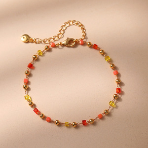 Retro Rote Kristall Glücksbringer Perlenkette 18K Echt Vergoldet Umweltfreundliches Nischen-Ethno-Stil Armband Grüner Kristall - Product Image 1