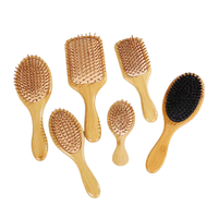 Ensemble de brosses à cheveux en bambou personnalisées avec logo naturel en gros pour femmes, démêlant les cheveux