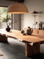 Table en bois massif de grande taille, style Wabi-Sabi, bureau de réunion antique, table à thé, salle à manger, hôtel, long bureau de négociation, assemblé