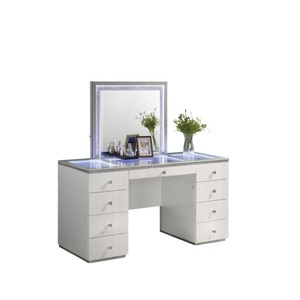 OE.HOME Midcentury 1pc Dressing Vanity with Tempered Glass Top Ball Bearing Glides LED Mirror 5+ <b>Drawers</b> Solid Wood Construction - Product Image 2