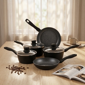 <span class=keywords><strong>Ensemble</strong></span> de 8 ustensiles de cuisine en aluminium comprenant une poêle à frire de 8 pouces, une poêle à frire de 10 pouces, une <span class=keywords><strong>casserole</strong></span> de trois tailles, des couvercles en verre, compatible <span class=keywords><strong>induction</strong></span> - Product Image 2