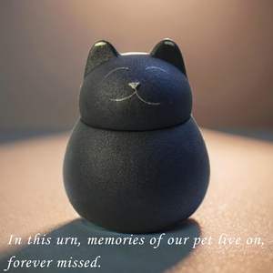 Zwarte porseleinen lachende kat crematie urn - schattige dikke kat gedenkdoos sterke afdichting 250ml inhoud - Product Image 4