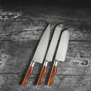 Ensemble de 5 couteaux de cuisine en acier Damas, couteaux de chef en acier poudré, couverts pour la cuisine à domicile, manche en bois, étui en cuir, couteaux de chasse - Product Image 3