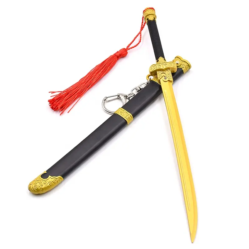 Famoso Anime Mini Katana espada modelo llavero con soporte de ABS y borla las tumbas perdidas negro Katana modelo DIY llavero para regalo