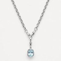 Collier personnalisé étanche en acier inoxydable 316L plaqué or PVD avec fermoir avant ovale Aqua CZ pour femme, cadeau pierre de naissance