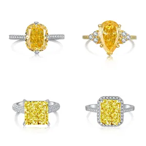 New Diamond Ring 925 Sterling Silver Cubic Yellow Zircon Jewelry Wholesale Luxury Women's Rings For Wedding