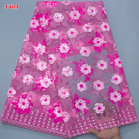 4789 Tissu de dentelle de mariée en maille française Kalume Lilas avec perles et sequins africains, Nouveauté 2026, Perles nigérianes pour robe de mariée femme