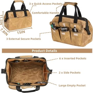 Sac à dos d'électricien personnalisable OEM/ODM à ouverture supérieure, en toile imperméable, rangement universel pour outils de jardinage et de menuiserie - Product Image 3