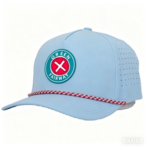 New Fashion Custom PVC Patch Logo 5 Panel Waterproof Polyester Sport Golf <b>Hat</b>,Laser Cut Perforated Dad Gorras,Rope Baseball Cap - Product Image 2