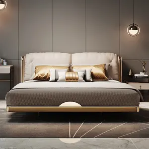 أحدث الحديثة الأوروبية غرفة نوم الأثاث الفاخرة تصميم جلدية مزدوجة سرير ملكي للمنزل