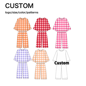 Conjuntos de Ropa para Niños, Tela de Yoga, Manga Larga, Pijamas a Cuadros, Conjuntos Deportivos para Niñas, Color y Talla Personalizados, Fabricante OEM ODM Directo de Fábrica - Product Image 1