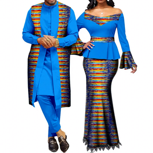 Vêtements africains pour couples, tenues assorties, haut en dentelle imprimé métallique pour femmes et ensembles de jupes sirène, vêtements d'extérieur Dashiki pour hommes Y22C041 - Product Image 6