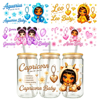 Cadeaux uniques pour filles, figurines de dessins animés mignonnes, autocollants de transfert UV DTF pour gobelets de 16 oz, accessoires de décoration pour verres