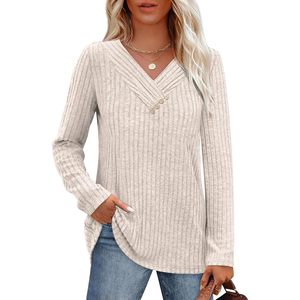 Sweaters For Women Long Sleeve V Neck With Buttons Casual Autumn Winter Clothing Anti Pilling Knit <b>Top</b> - Product Image 1