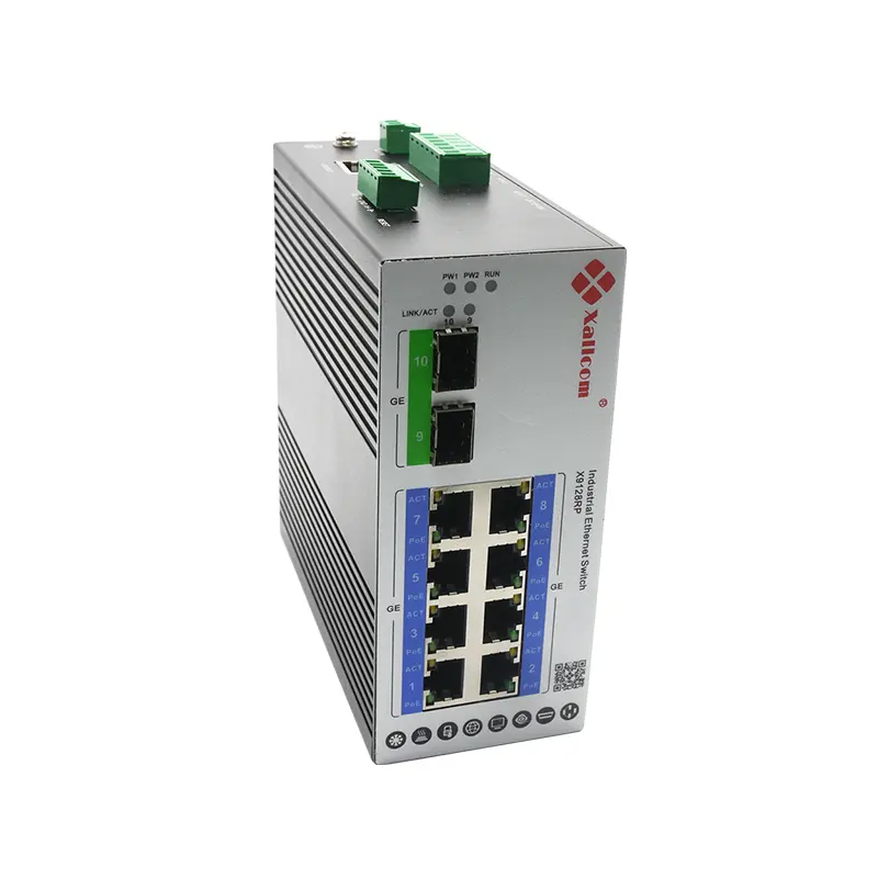 Long Life Span Durable Wide Temp DIN Rail Mounted Plug Play 2GE FO 8GE CU L2 Managed Industrial Switch