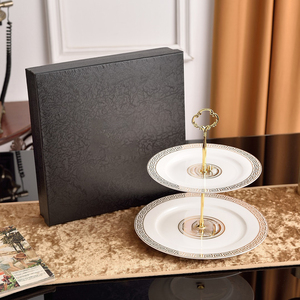 European Royal Ceramic Plate Double/3-Layer Gold Ceramic Dessert Plates Luxury Plate <b>Set</b> for Wedding - Product Image 2