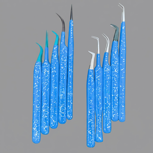 Pinzas Profesionales para Pestañas con Punta de Fibra Mega Volumen, Agarre de Diamante, Acabado Azul Dorado, Probadas a Mano, Acero Inoxidable, Personalizadas - Product Image 1