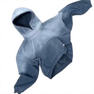 Customized Logo Wholesale Distressed Heavyweight 450gsm Hoodies Double Layer Streetwear Stone Washed <b>Pullover</b> Cropped Sun Faded - Product Image 1